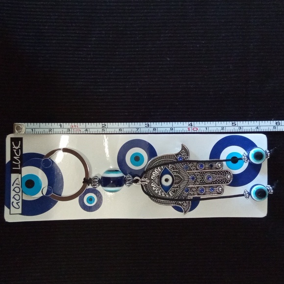 Evil Eye Silver Hamsa Keychain Hand Fatima Protection Charm Key Holder - Picture 2 of 5